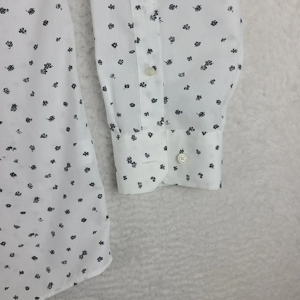 Banana Republic Shirt Mens XL Black‎ White Floral Slim Fit Non Iron Button Up